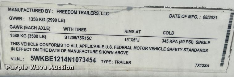 image for item EK4538 2022 Freedom 7X12SA enclosed cargo trailer