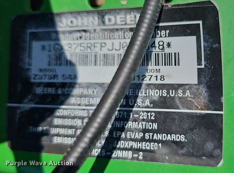 image for item EK5837 2018 John Deere  Z375R ZTR lawn mower