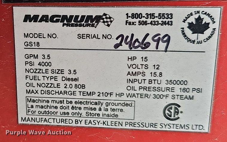 image for item IO9916 Magnum 4000 series hot pressure washer