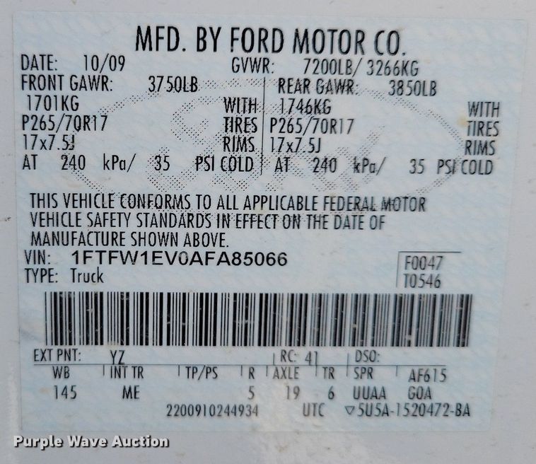 image for item KB9104 2010 Ford F150 SuperCab pickup truck