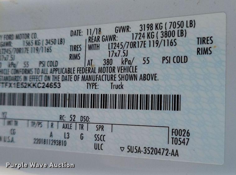 image for item LC9972 2019 Ford F150 XL SuperCab pickup truck