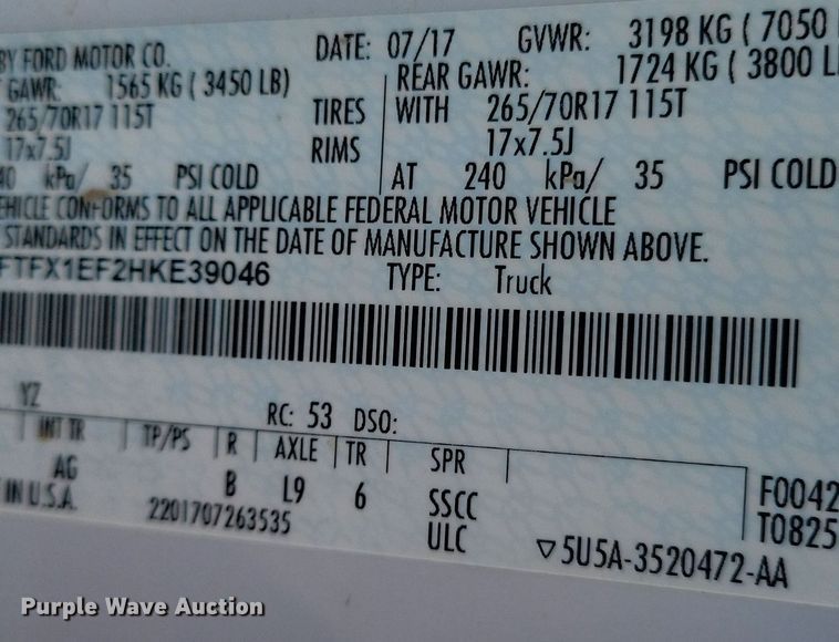 image for item LC9980 2017 Ford F150 XL SuperCab pickup truck