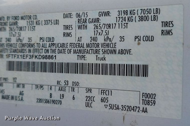 image for item LC9986 2015 Ford F150 XL SuperCab pickup truck