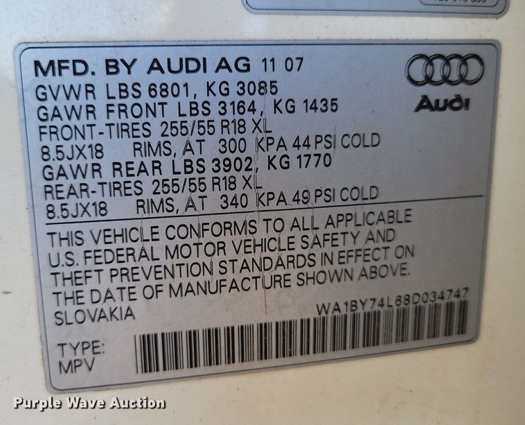 image for item MQ9684 2008 Audi Q7 SUV