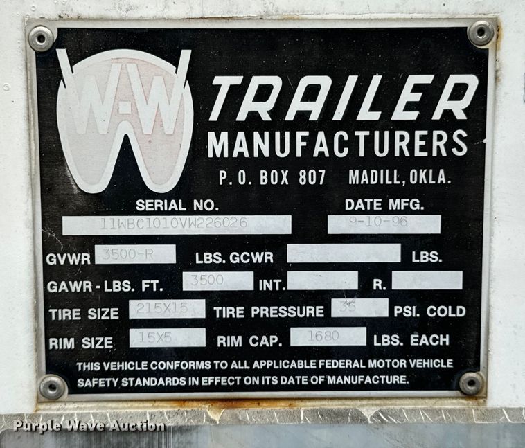 image for item ND9227 1997 W-W enclosed cargo trailer