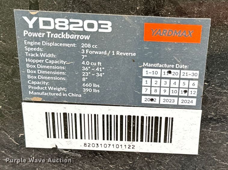 image for item NH9193 2022 Yardmax YD8203 power buggy