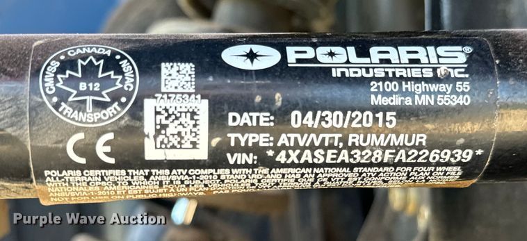 image for item NL9709 2015 Polaris  Sportsman ETX ATV