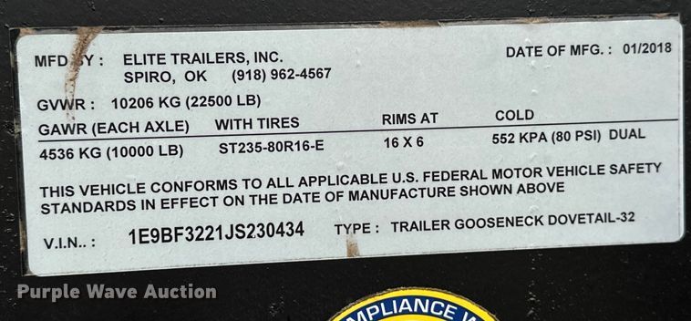 image for item NR9766 2018 Elite  Flexcontrol equipment trailer