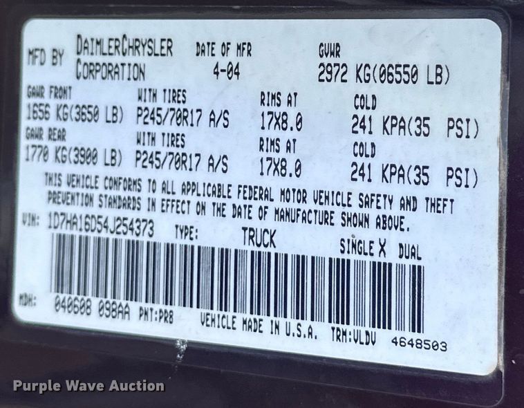 image for item NR9774 2004 Dodge Ram 1500 pickup truck