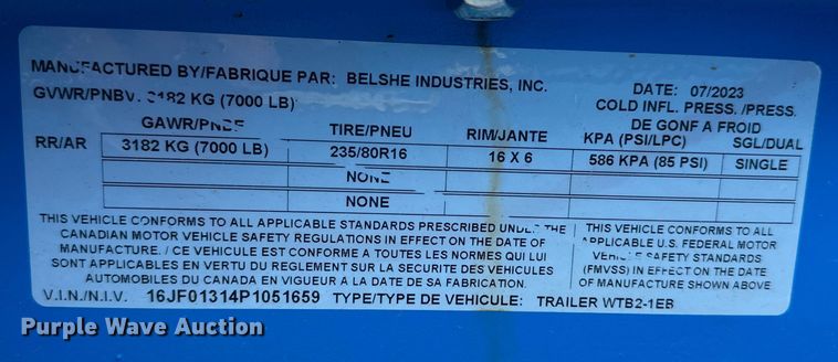 image for item NR9809 2023 Belshe WTB2-1EB tilt deck utility trailer