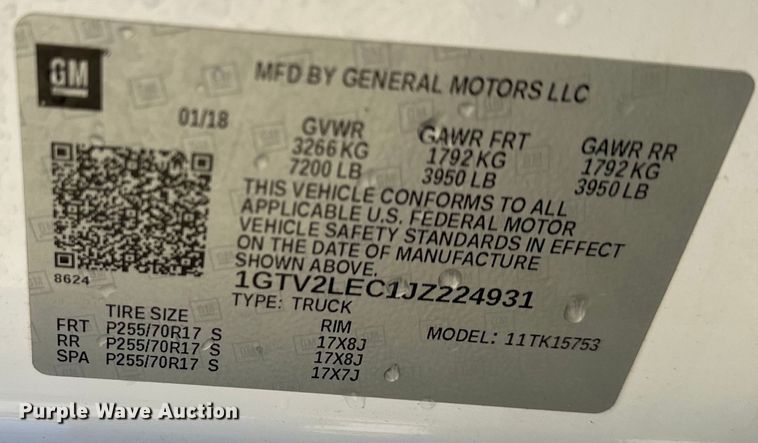 image for item NT9086 2018 GMC Seirra 1500 Double Cab pickup truck