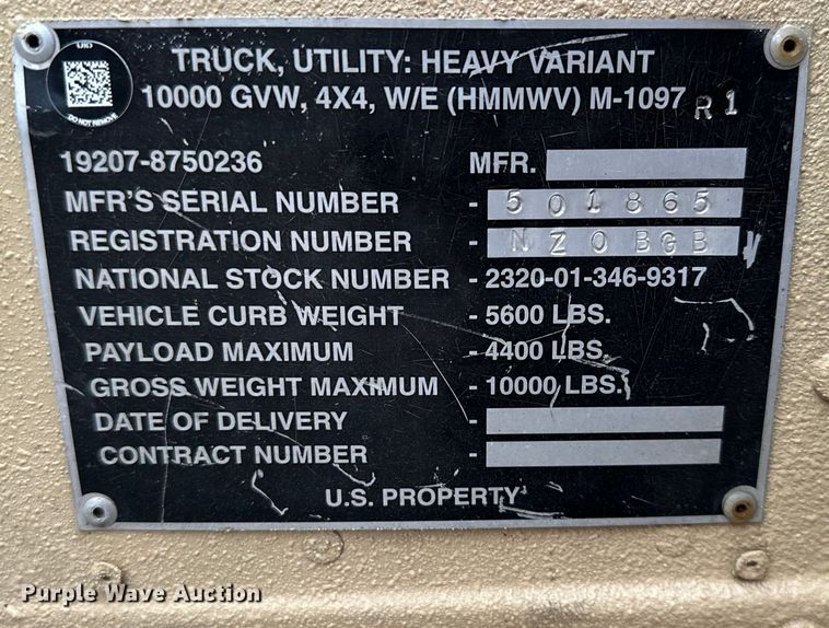 image for item NT9115 2007 AM General  M-1097R1 HMMWV SUV