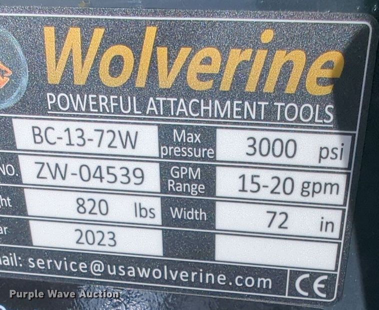image for item NZ9607 2023 Wolverine BC-13-72W skid steer rotary mower