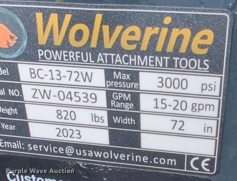image for item NZ9607 2023 Wolverine BC-13-72W skid steer rotary mower