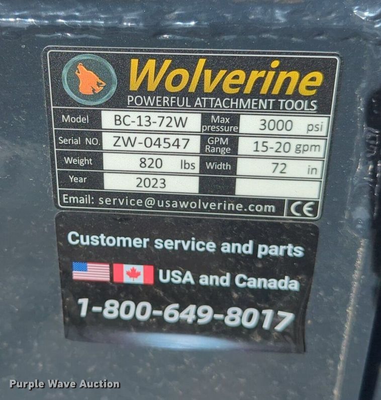 image for item NZ9612 2023 Wolverine BC-13-72W skid steer rotary mower