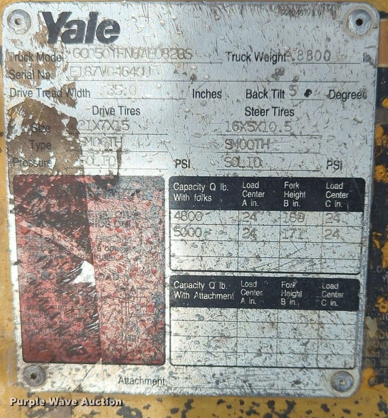 image for item NZ9650 Yale G0050TFNUAE0820S forklift