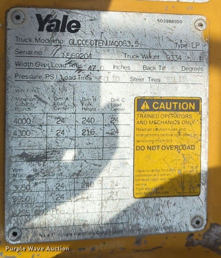 image for item NZ9653 Yale GLC050TENUAQ083.5 forklift