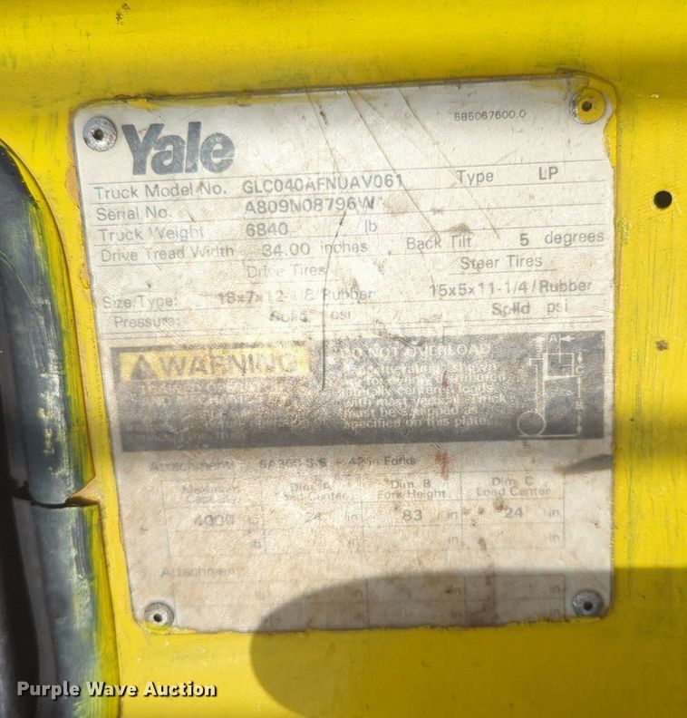 image for item NZ9654 Yale GLC040AFNUAV061 forklift