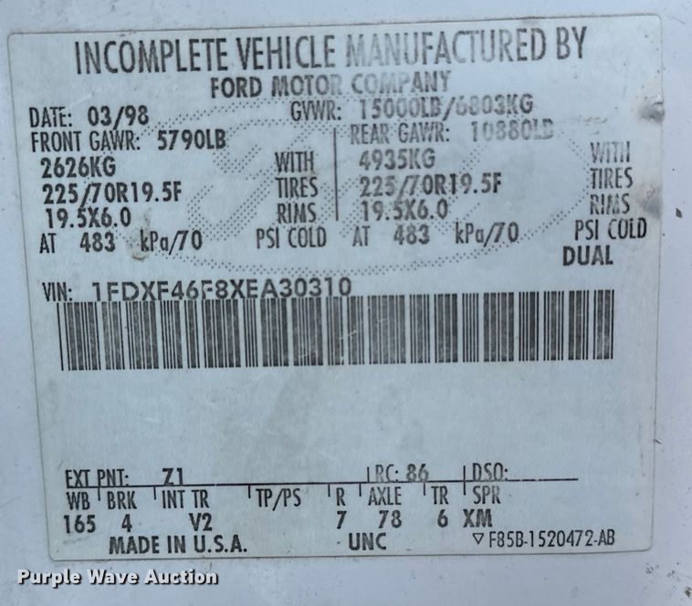 image for item OE9142 1999 Ford F450 Super Duty  utility / service truck