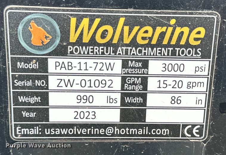 image for item OE9150 2023 Wolverine  PAB-11-72W skid steer broom