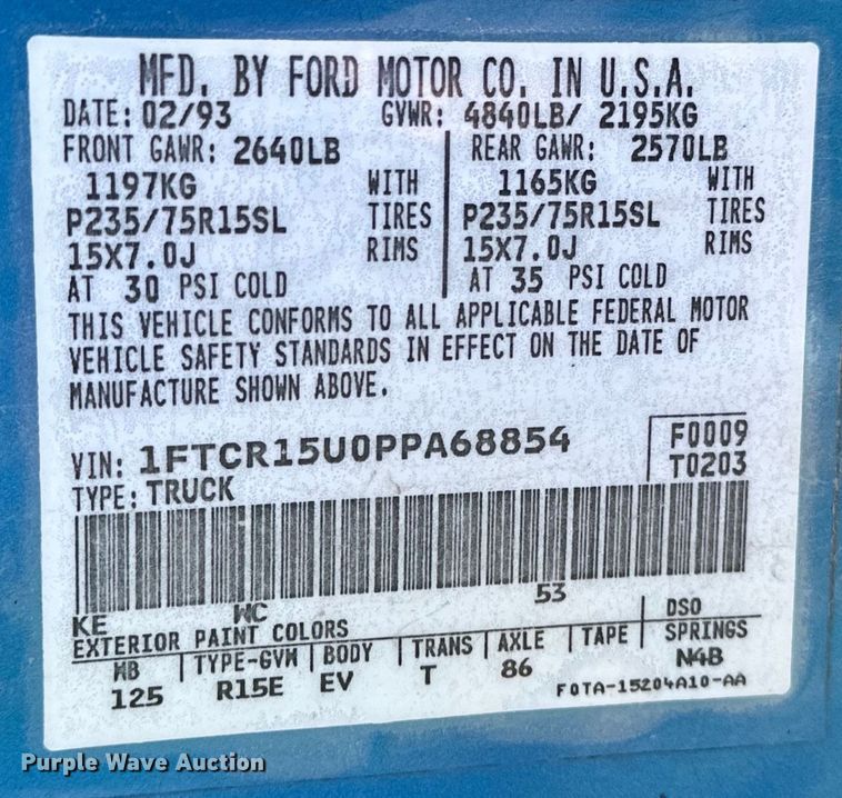 image for item OE9160 1993 Ford Ranger XLT SuperCab pickup truck