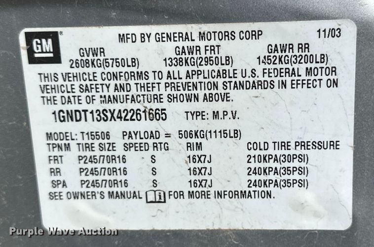 image for item OE9165 2004 Chevrolet TrailBlazer SUV