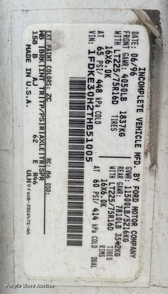 image for item OG9885 1996 Ford  E350 sewer inspection truck