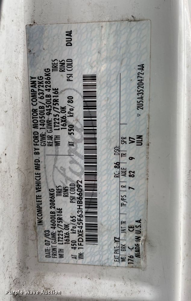 image for item OG9886 2003 Ford  E450 Super Duty  sewer inspection truck 