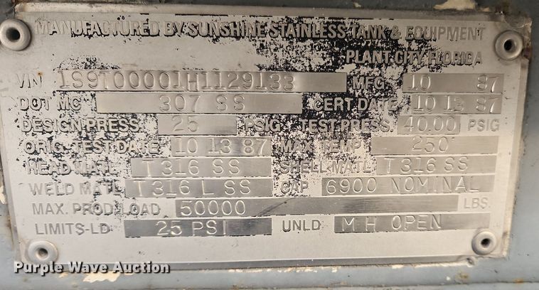 image for item OK9848 1988 Sunshine tank trailer