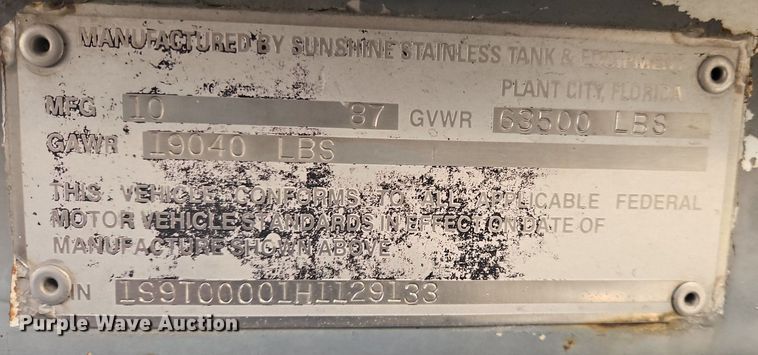 image for item OK9848 1988 Sunshine tank trailer