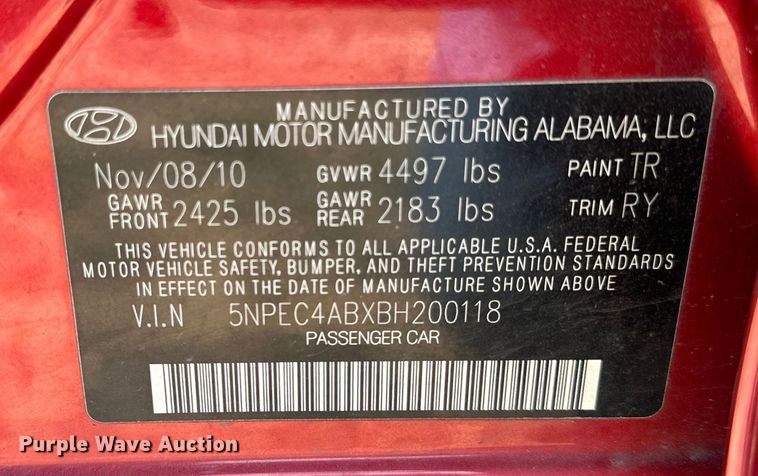 image for item OM9494 2011 Hyundai  Sonata 