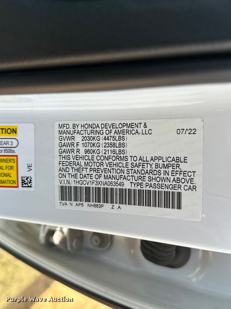 image for item OM9497 2022 Honda Accord 