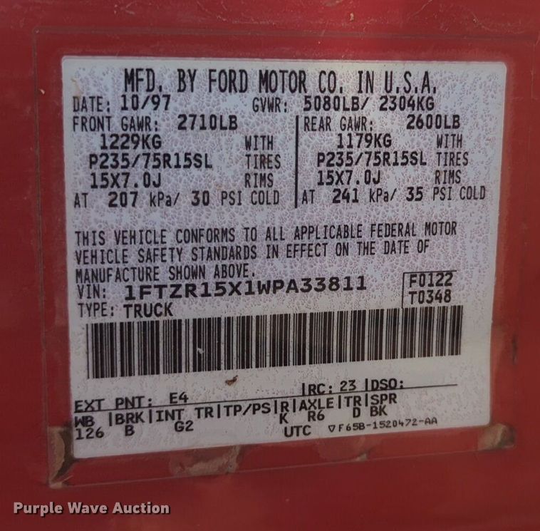 image for item ZA0405 1998 Ford Ranger XLT SuperCab pickup truck