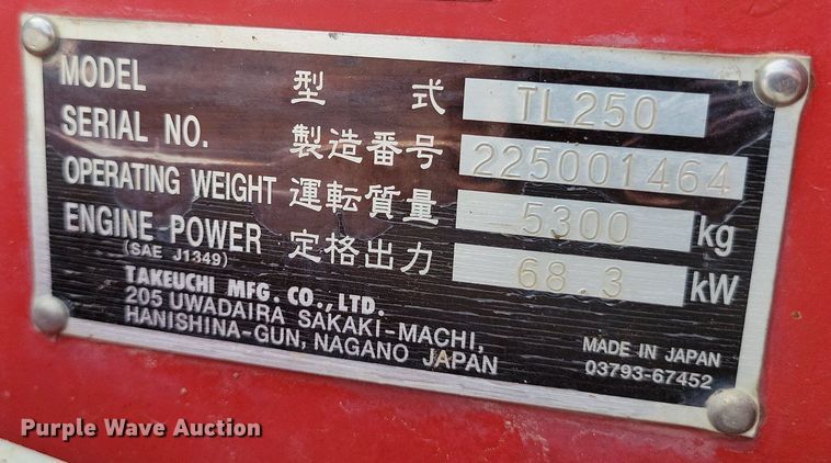 image for item DI3055 2012 Takeuchi TL250 tracked skid steer loader