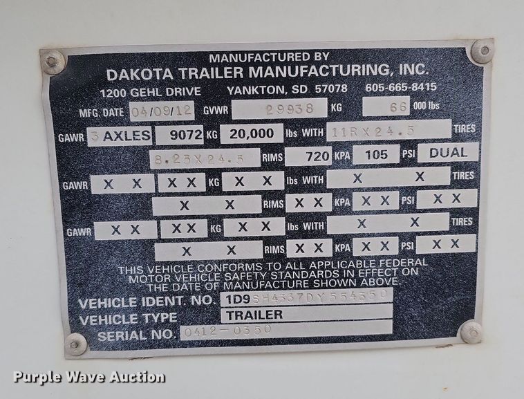 image for item DK0620 2013 Dakota 4300 BDT bottom dump trailer