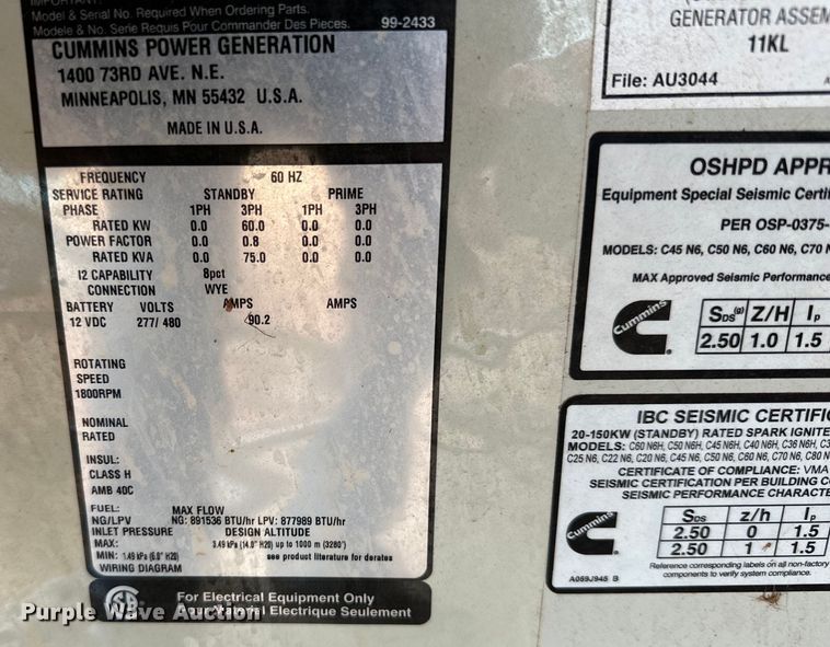 image for item DK6562 Cummins C60 N6 generator