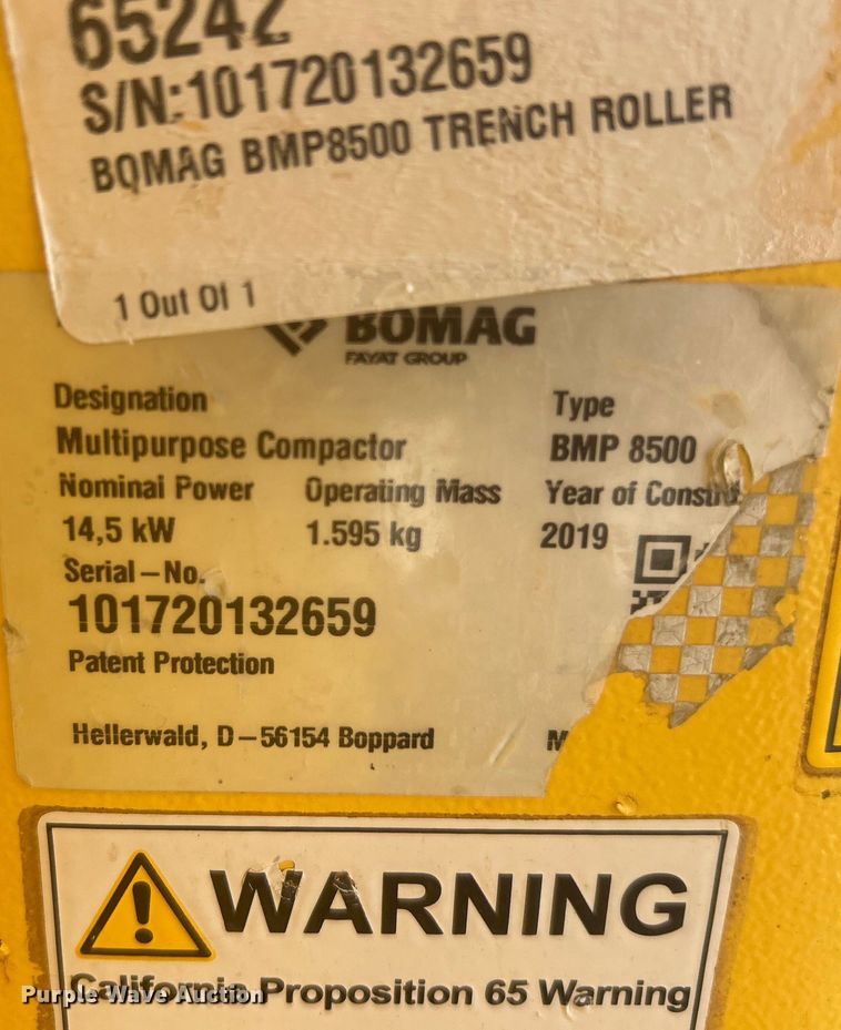 image for item DO1147 2019 Bomag BMP8500 trench compactor