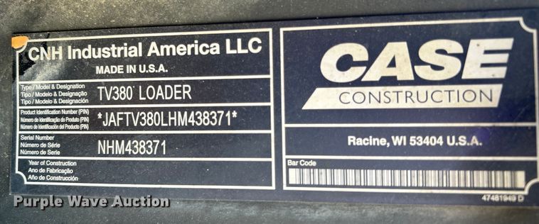 image for item DO1149 2018 Case TV380 tracked skid steer loader