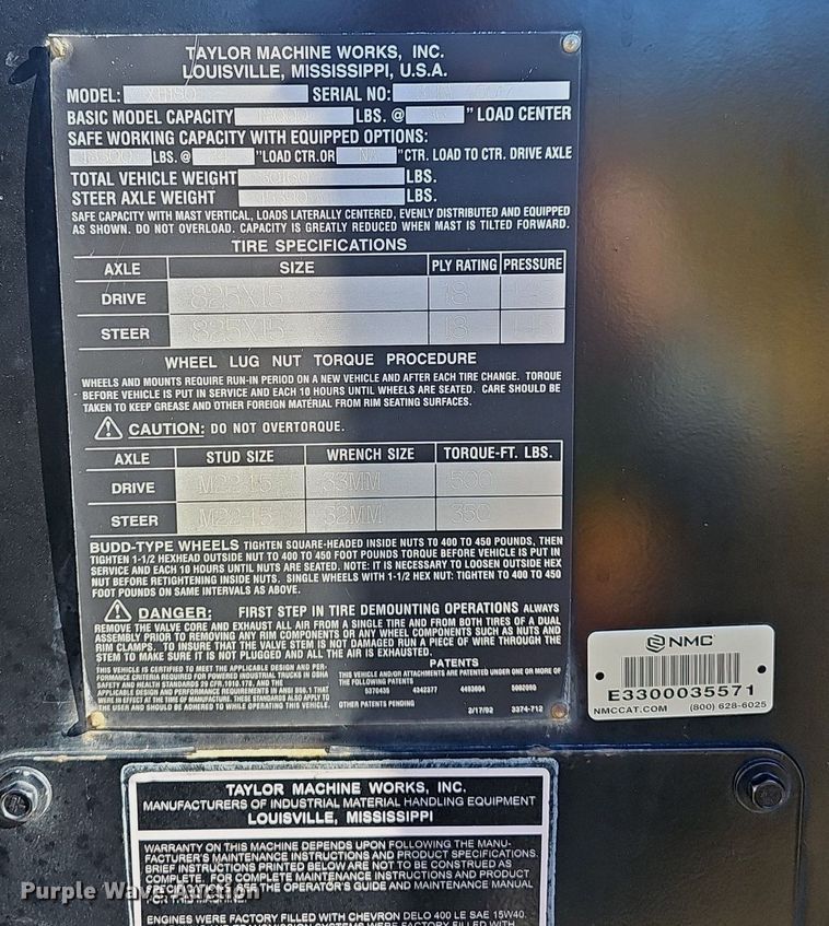 image for item DP0860 2015 Taylor XH180 forklift