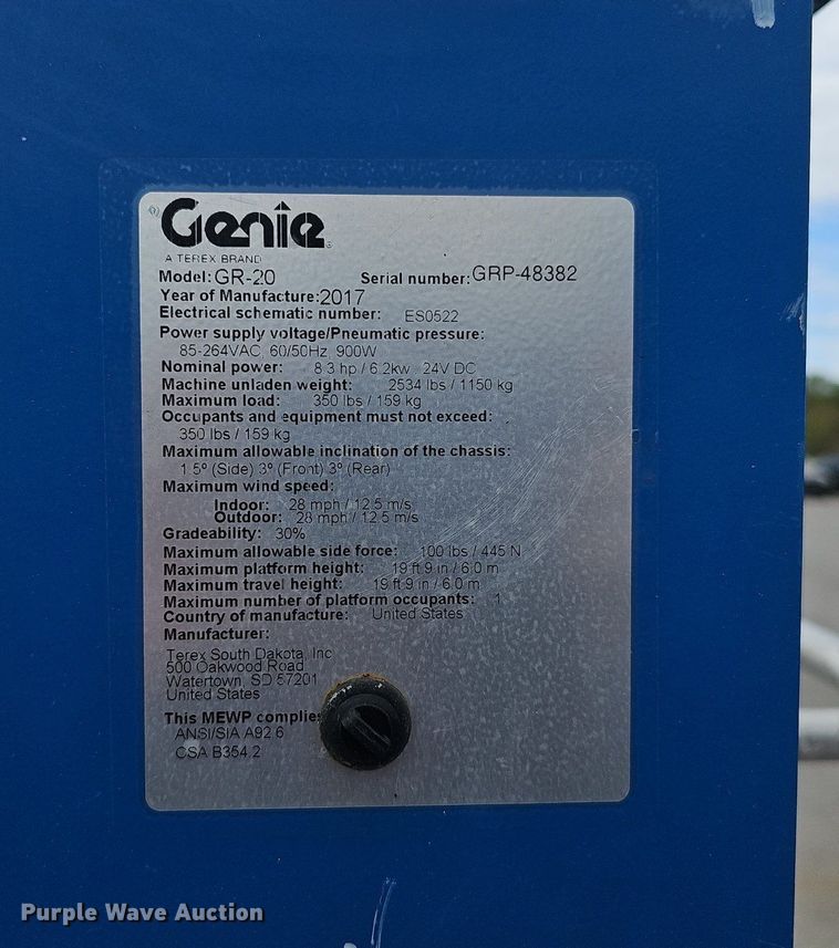image for item DP0868 2017 Genie GR-20 vertical lift