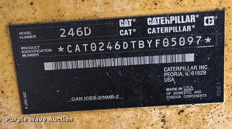 image for item DQ0778 2019 Caterpillar 246D skid steer loader