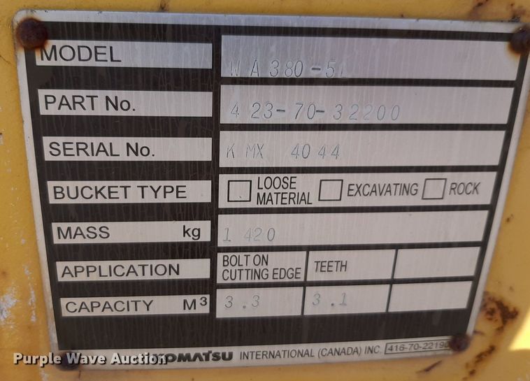 image for item DQ6971 Komatsu WA380-5L wheel loader bucket