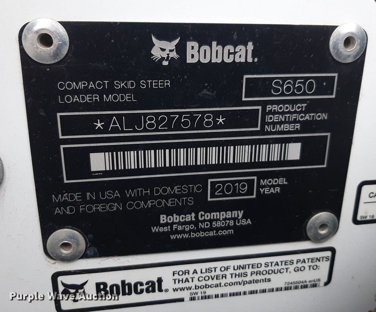 image for item DQ7015 2019 Bobcat S650 skid steer loader