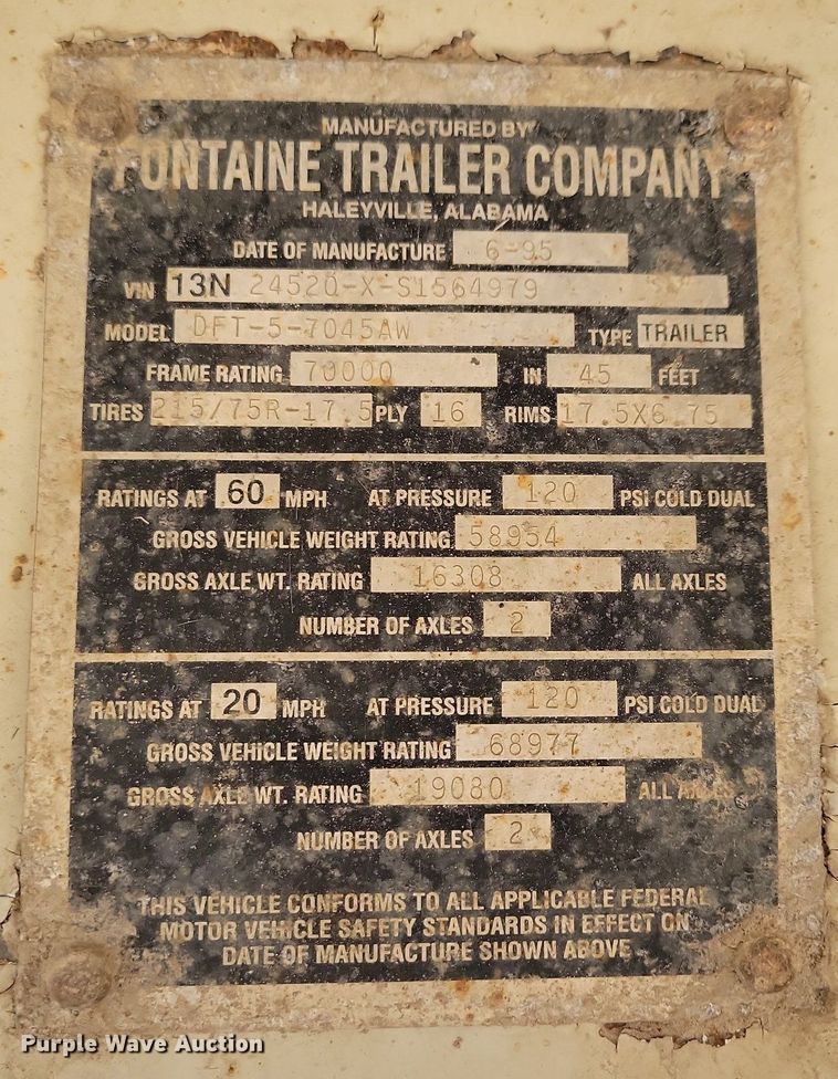 image for item DR4284 1995 Fontaine drop deck equipment trailer