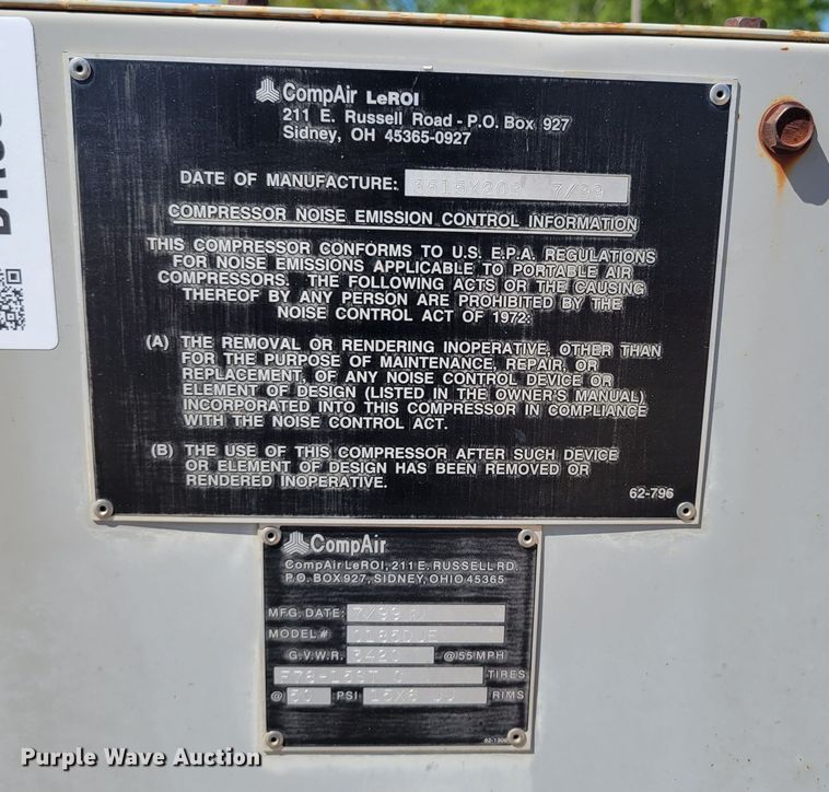 image for item DR8027 1999 LeRoi 185 air compressor