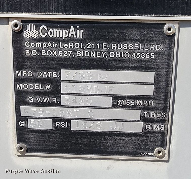 image for item DR8027 1999 LeRoi 185 air compressor