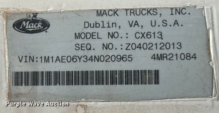 image for item DU3005 2004 Mack CX613 dump truck