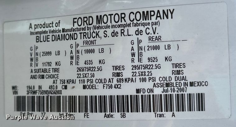 image for item EG1467 2008 Ford F750 Super Duty vacuum truck