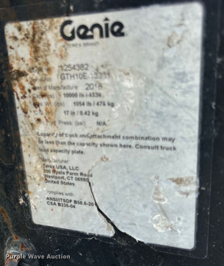 image for item EG1503 2018 Genie GTH-1056 telehandler