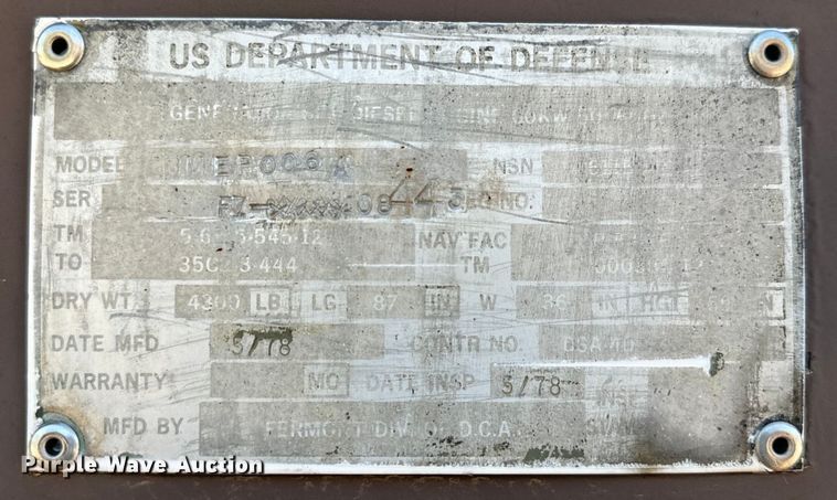 image for item EH5482 1978 Fermont MEP006A generator